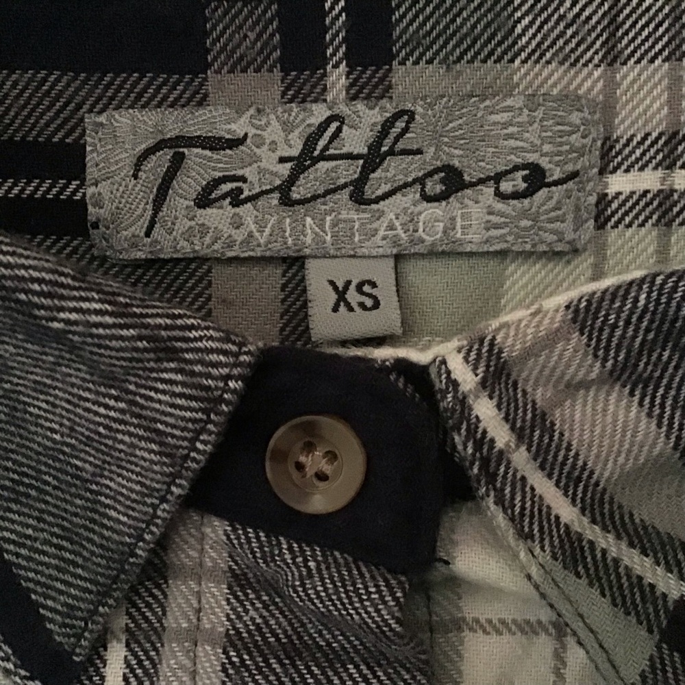 Womens Navy and White Plaid Button-Down Shirt - Picture 3 of 6